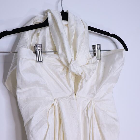 JULIA AMORY NWT Dupioni Silk Halter Dress Ivory Knee Length Tie Neck Women's XS - Picture 3 of 9
